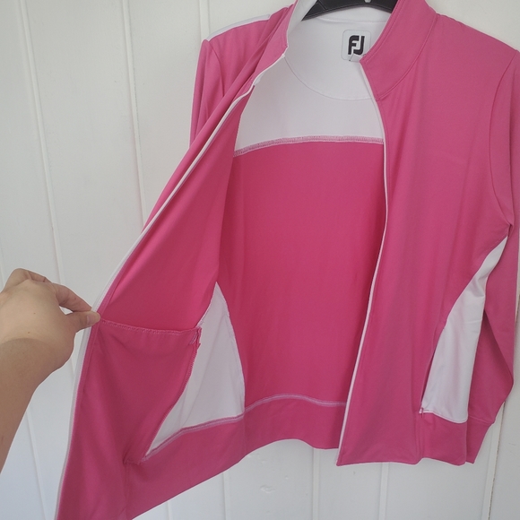 Footjoy Medium Hotpink White Full Zip Long Sleeve Performance Light Golf Jacket - Picture 13 of 16